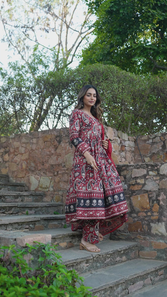Soft Cotton Paisley Anarkali Red Kurta