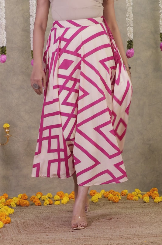Soft Cotton Geometric Cream Skirt