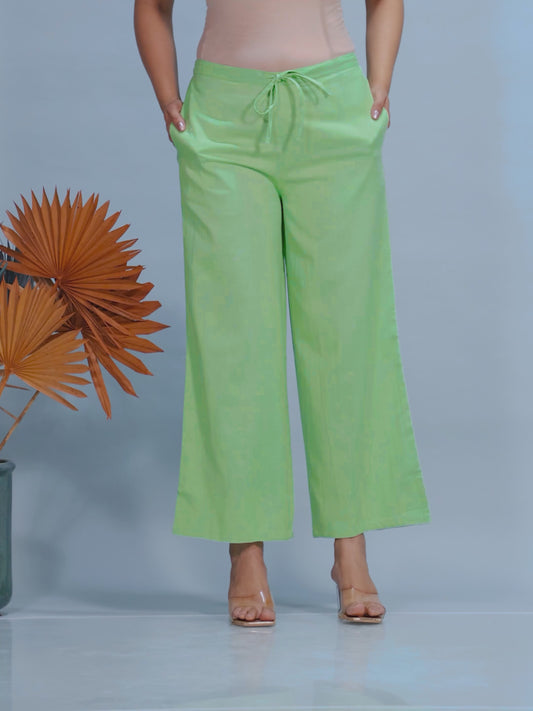 Linen Cotton Solid Green Palazzo