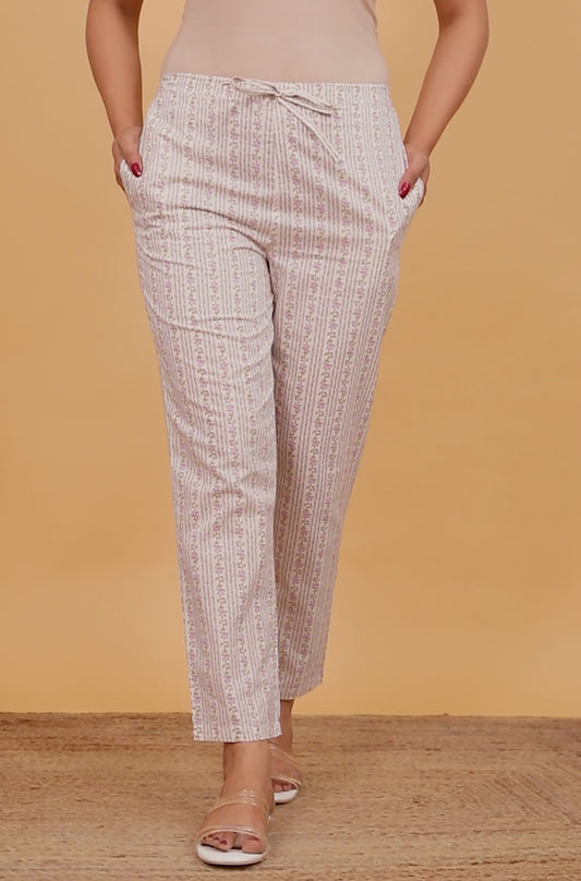 Soft Cotton Striped White Tapered Trousers