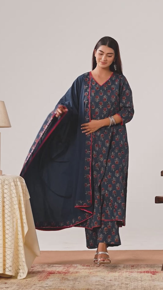 Soft cotton Butta Anarkali Indigo Blue Kurta