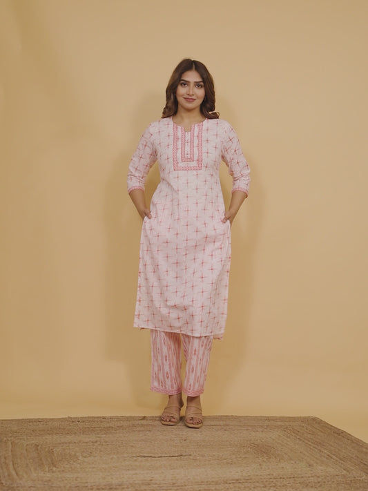 Soft Cotton Geometric Straight Orange Kurta