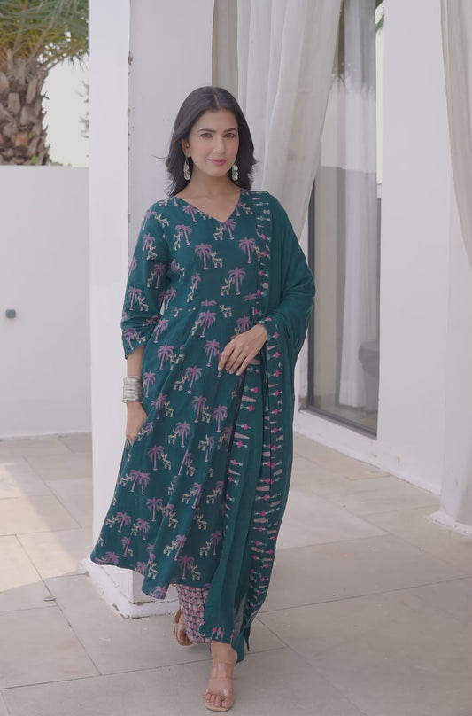 Soft Cotton Animal Angrakha Blue Kurta