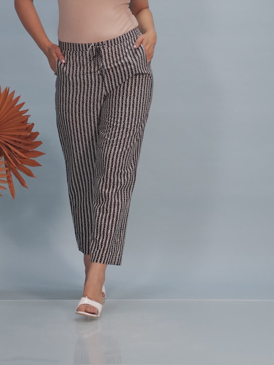 Soft Cotton Striped Black Straight Trousers