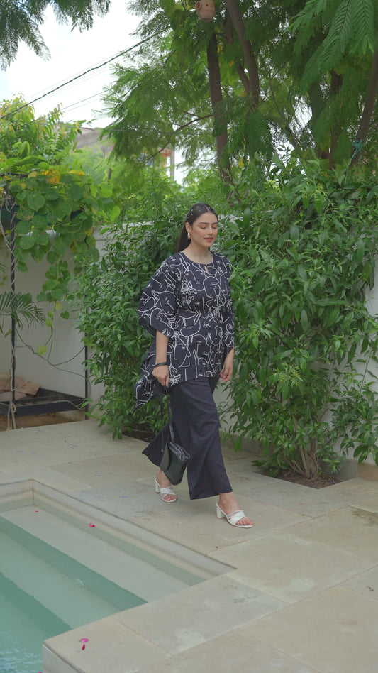 Soft Cotton Abstract Kaftan Black Kurta