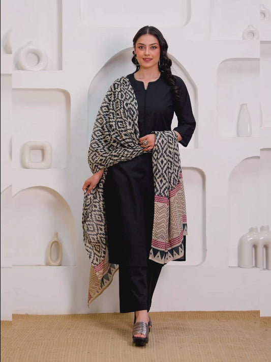 Soft Cotton Solid Straight Black Kurta