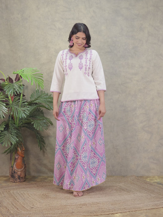 Embroidered Linen Cotton Solid Straight Off White Kurta