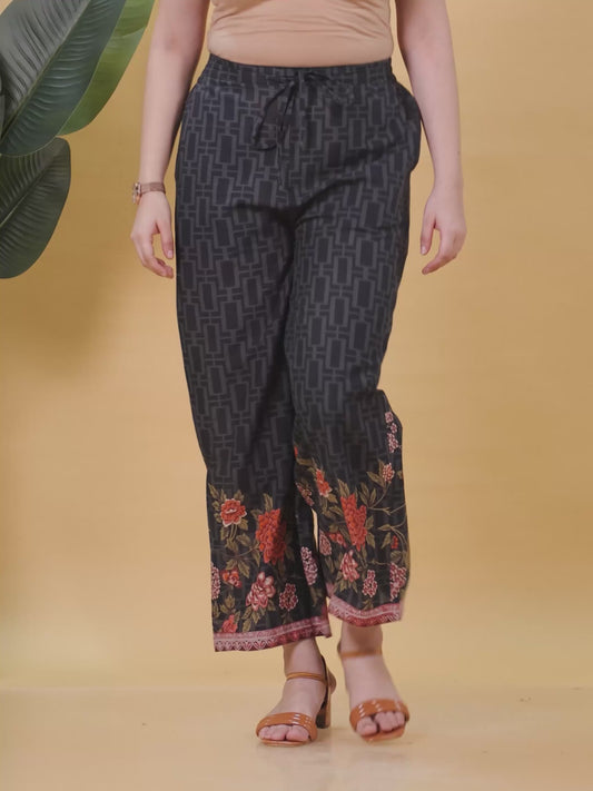 Soft Cotton Placement Print Black Palazzo