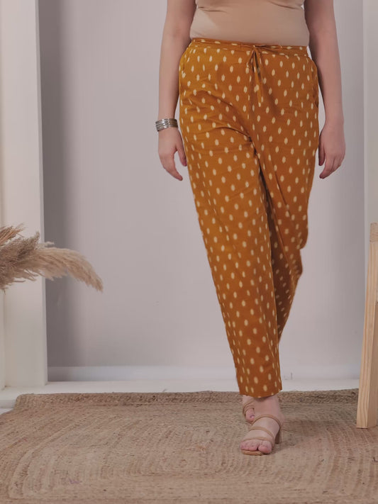 Soft Cotton Ikat Yellow Straight Trousers