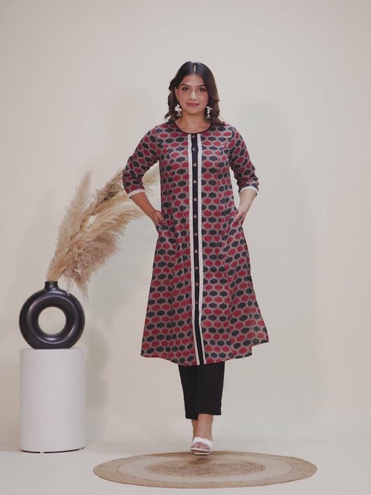 Kantha Cotton Geometric Kurta