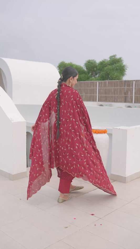 Chanderi Solid Straight Maroon Kurta
