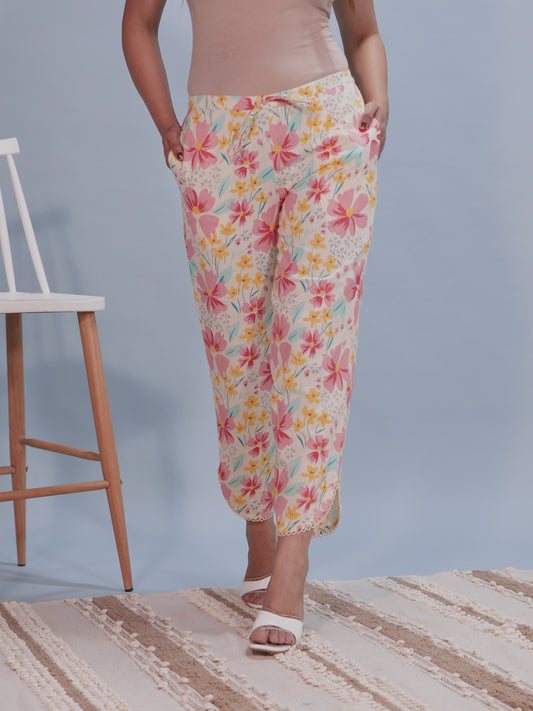 Soft Cotton Floral Pink Palazzo