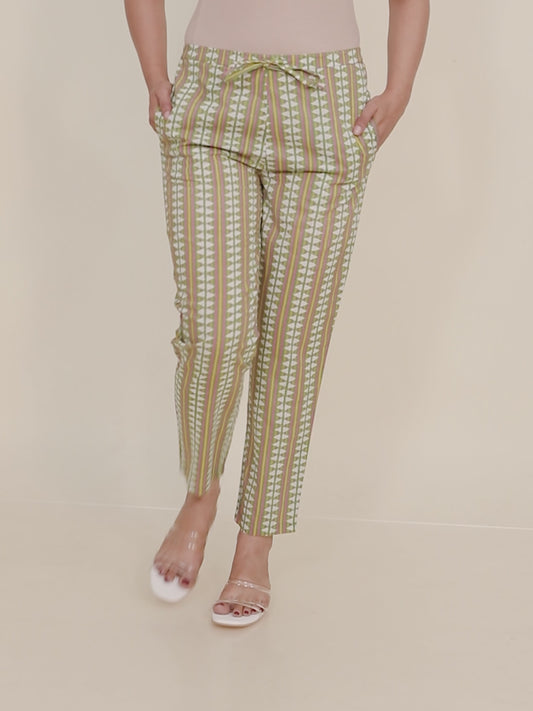 Soft Cotton Striped Green Tapered Trousers