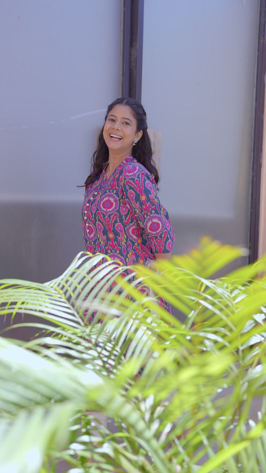 Soft Cotton Ikat Straight Multicolor Kurta