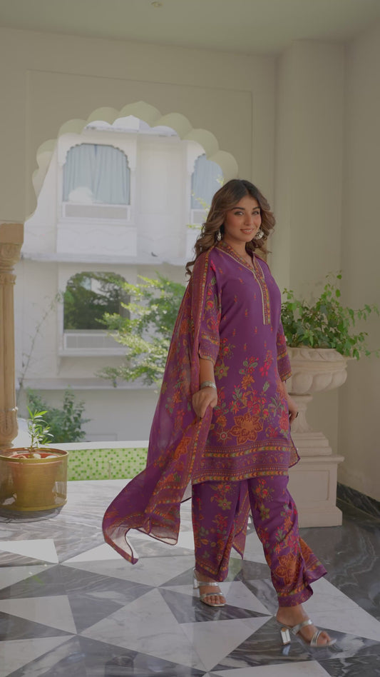Viscose Placement Print Straight Mauve Kurta
