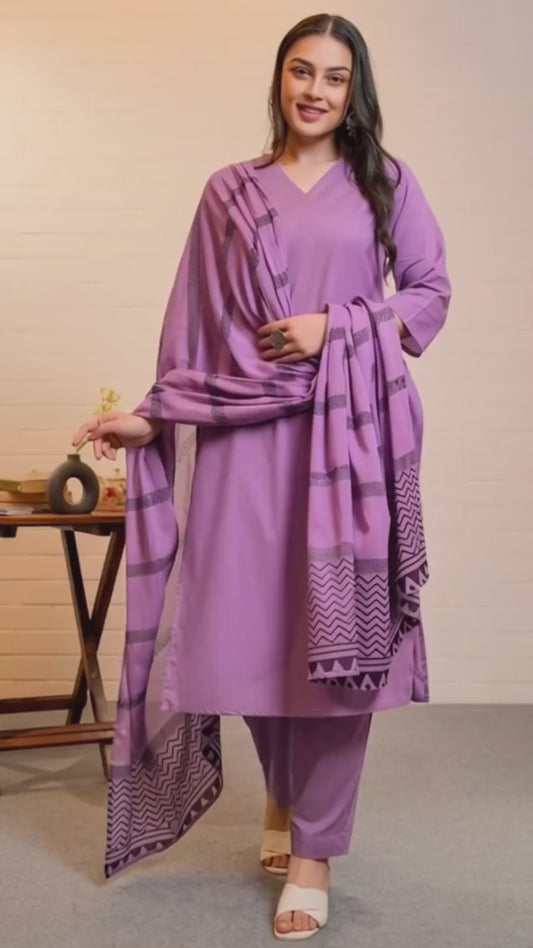 Soft Cotton Solid Straight Purple Kurta