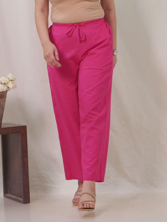 Soft Cotton Bandhani Pink Straight Trousers