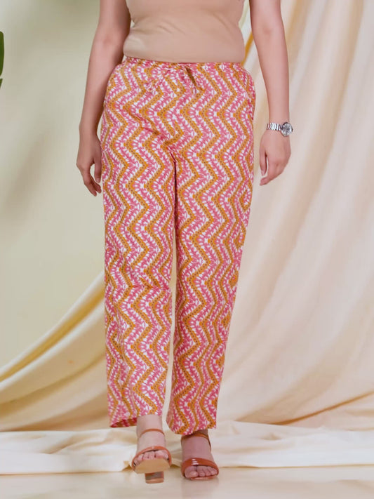 Soft Cotton Chevron Yellow Straight Trousers