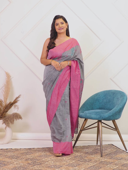 Handloom Cotton Silk Grey Saree