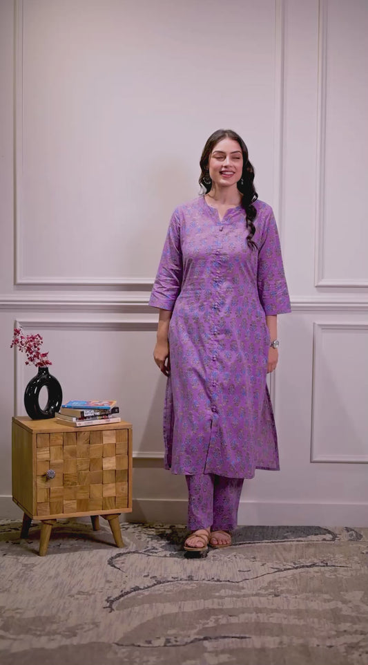 Soft cotton Floral Straight Purple Kurta