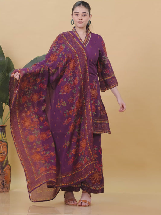 Viscose Placement Print Straight Mauve Kurta