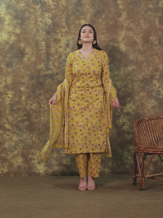 Soft Cotton Floral Straight Yellow Kurta