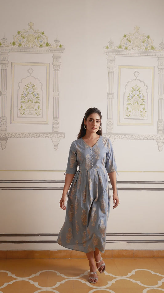 Embroidered Soft Cotton Block Print Blue Kurta