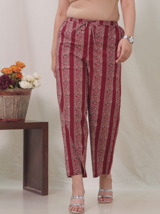 Soft Cotton Border print Rust Straight Straight Trousers
