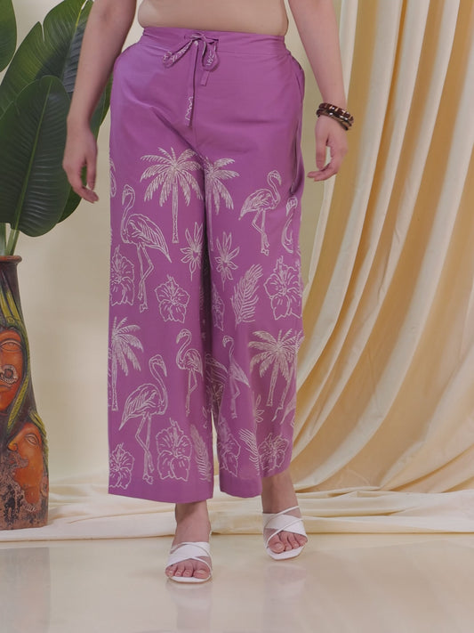 Soft Cotton Placement Print Purple Palazzo