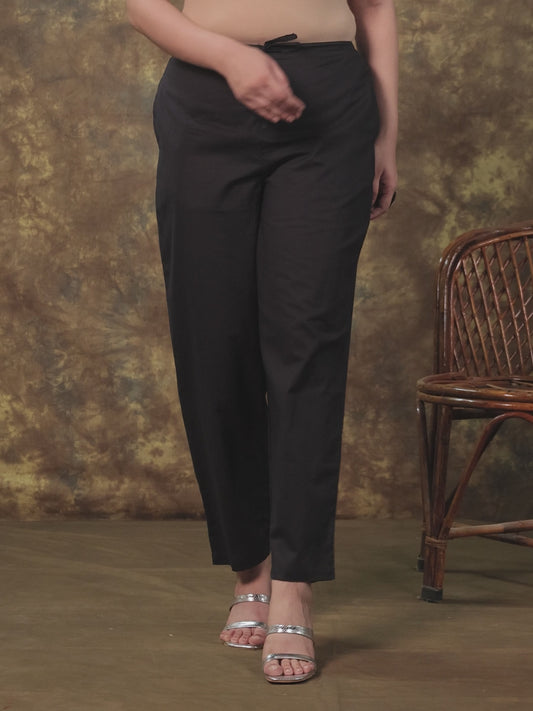 Soft Cotton Solid Black Trousers  Tapered Trousers