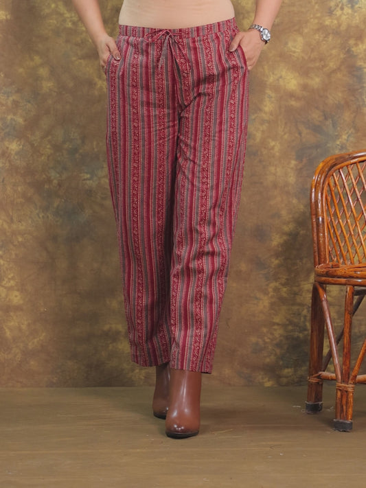 Soft Cotton Striped Maroon Straight Trousers