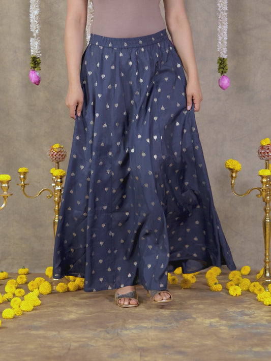 Chanderi Gold foil Blue Skirt