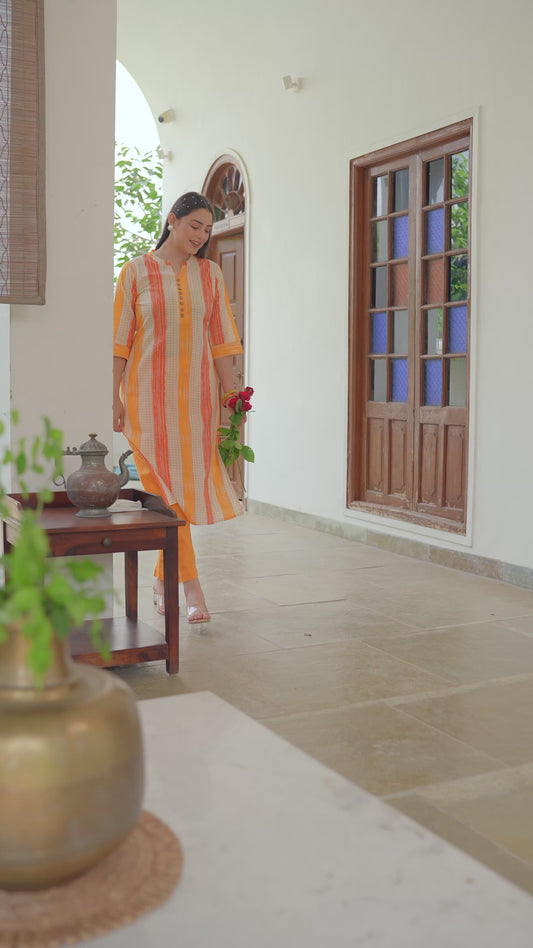Soft Cotton Striped Straight Yellow Kurta
