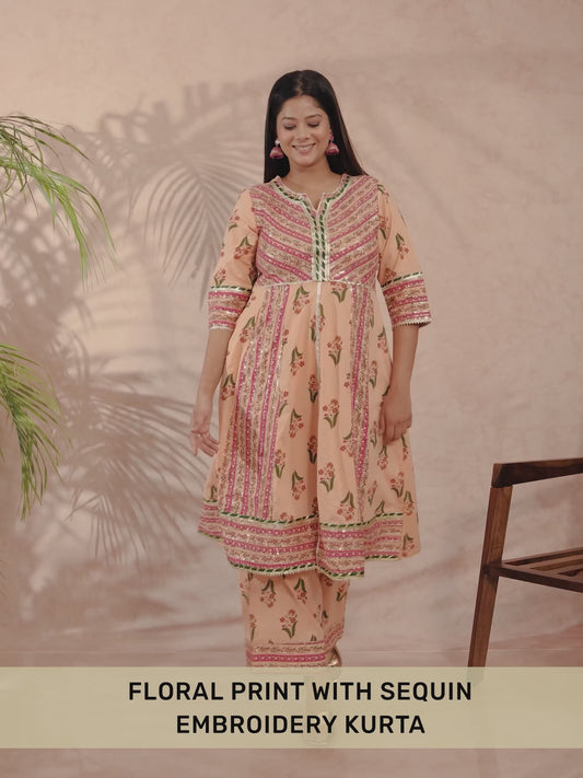 Soft Cotton Floral peach Kurta