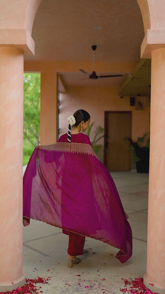 Embroidered Blended Silk Solid Straight Purple Kurta