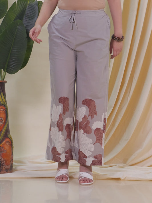 Soft Cotton Placement Print Grey Palazzo