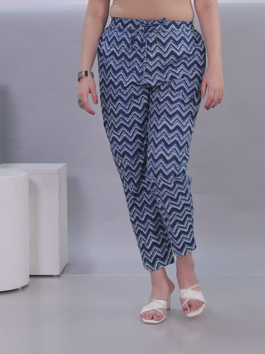 Soft Cotton Striped Indigo blue Tapered Trousers