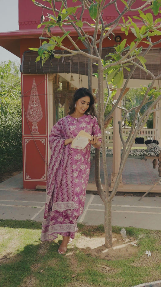 Soft Cotton Floral Straight Burnt Pink Kurta