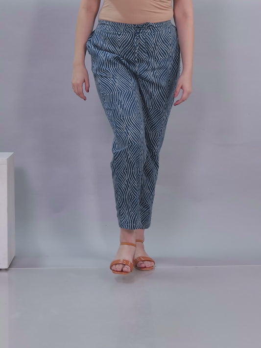 Soft Cotton Bandhani Blue Tapered Trousers