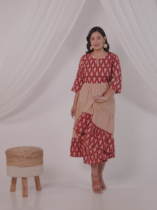 Embroidered Soft Cotton Geometric Anarkali Rust Kurta
