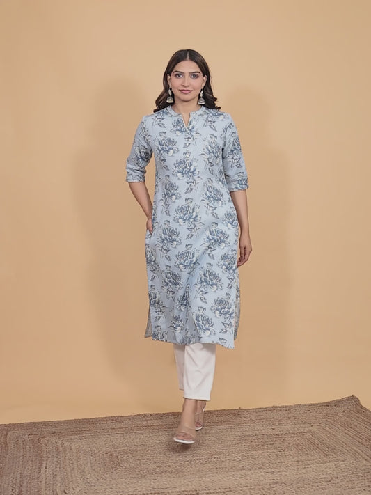 Linen Cotton Floral Kurta