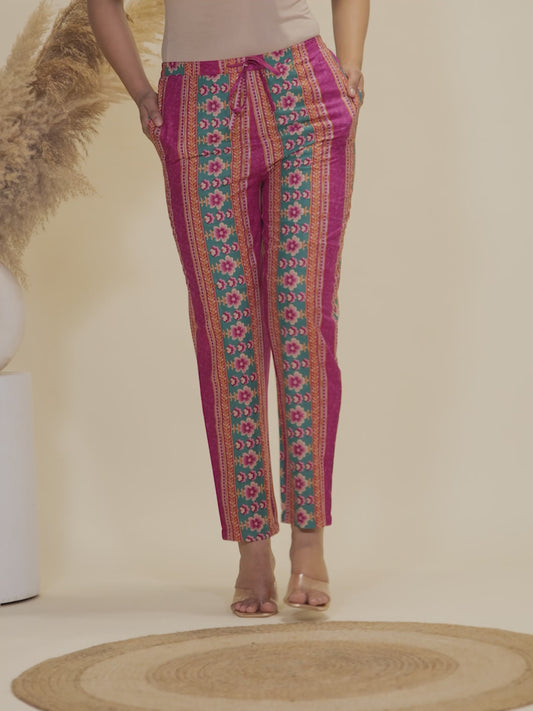 Soft Cotton Block Print Sea Green Tapered Trousers