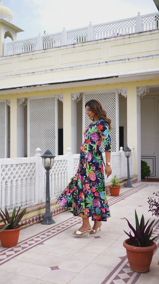 Soft Cotton Floral Anarkali Multicoloured Dress