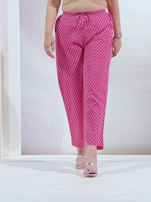 Soft Cotton Bandhani Pink Straight Trousers
