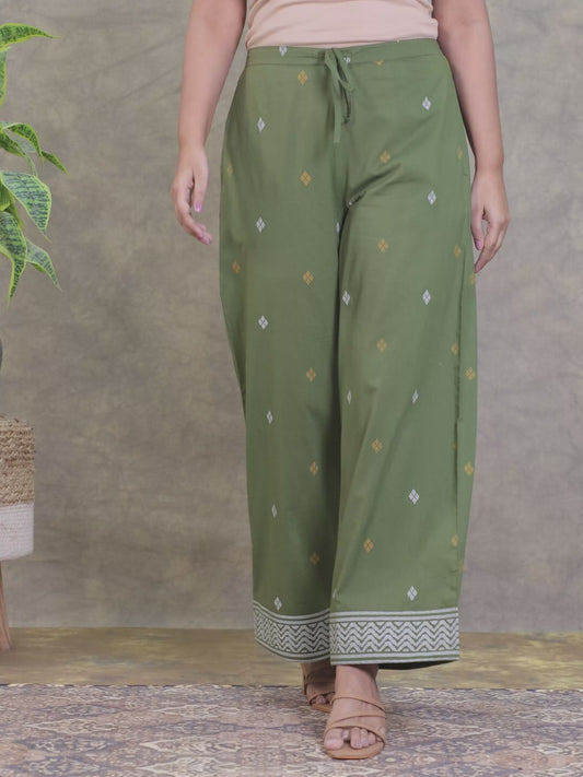 Soft Cotton Jamdani Green Palazzo