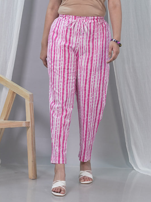Soft Cotton Striped Pink Tapered Tapered Trousers