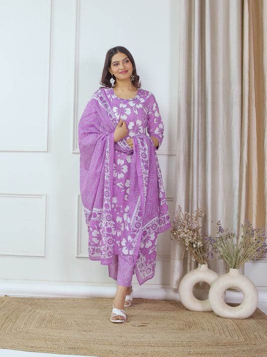 Embroidered Soft Cotton Floral Straight Purple Kurta