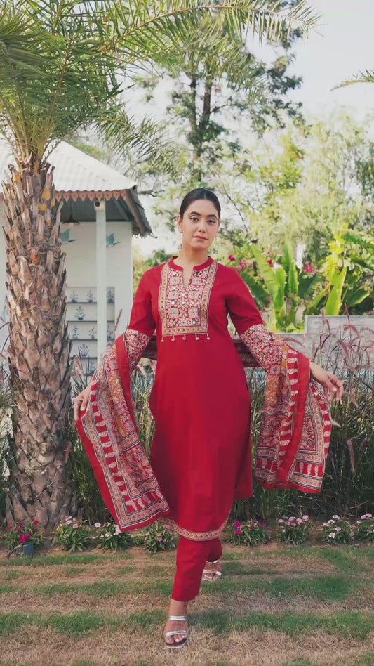 Embroidered Soft cotton Solid Straight Rust Kurta