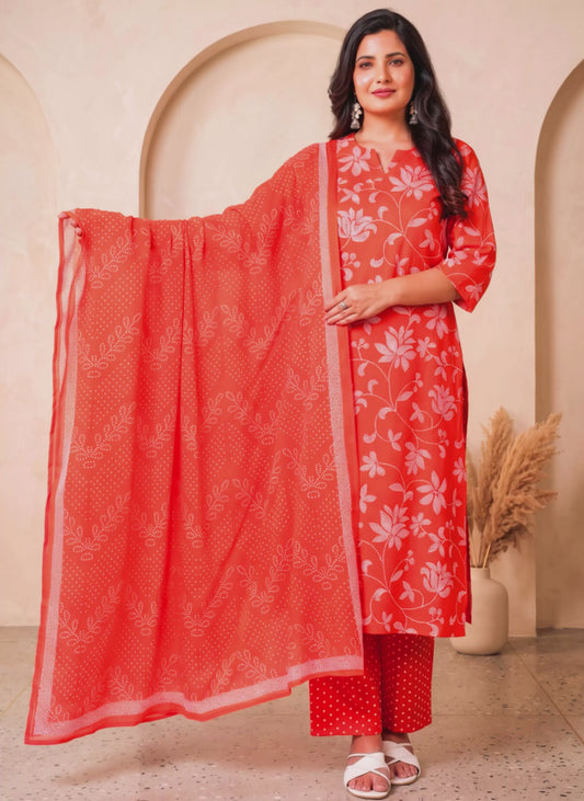 Soft Cotton Bandhani Straight Orange Kurta