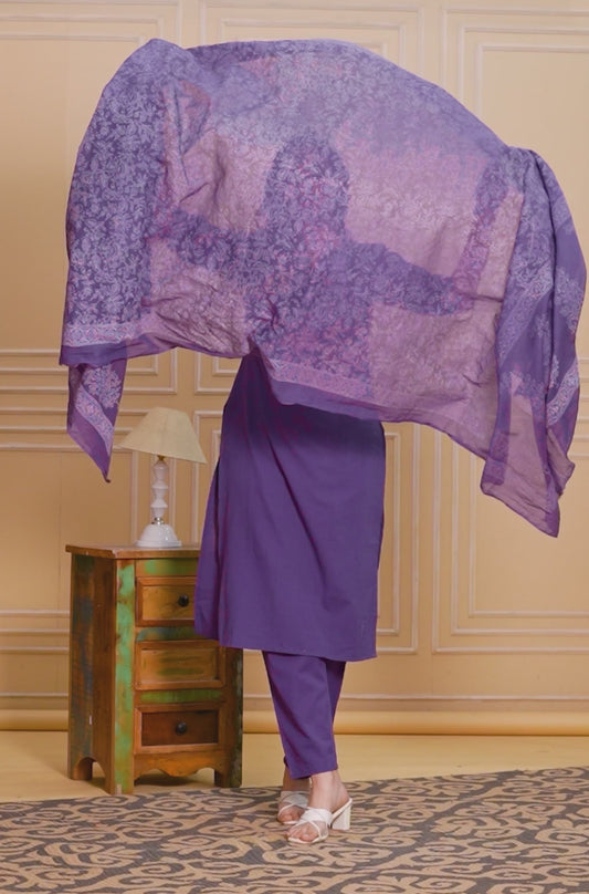 Linen Cotton Solid Straight Purple Kurta